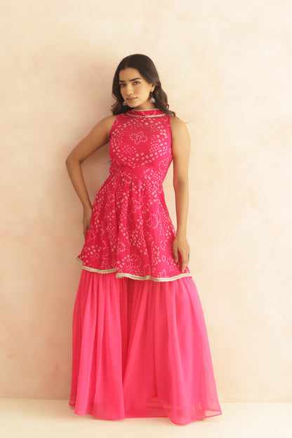 KRISHA BLUE BANDHEJ SHARARA COORD SET