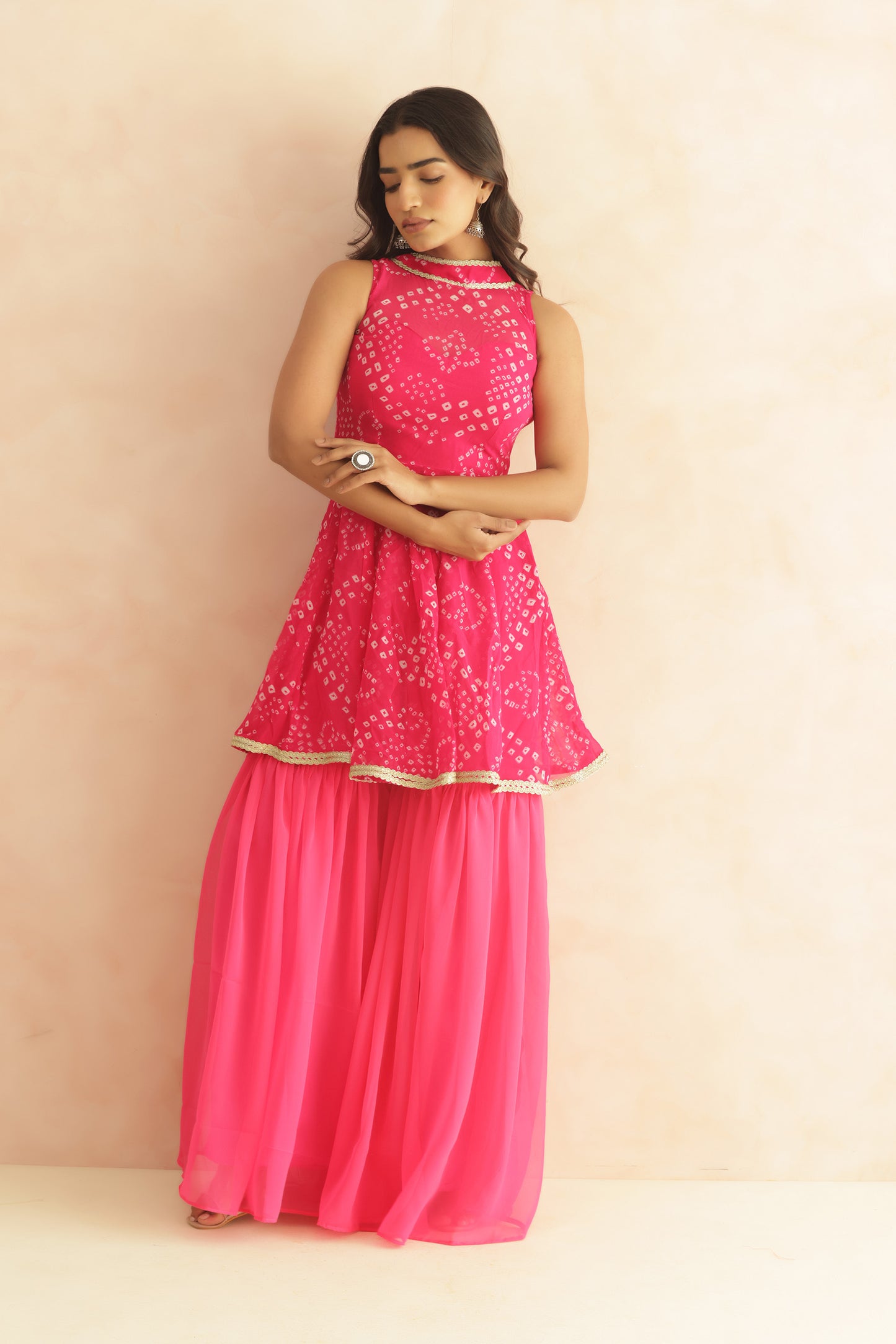 KRISHA BLUE BANDHEJ SHARARA COORD SET