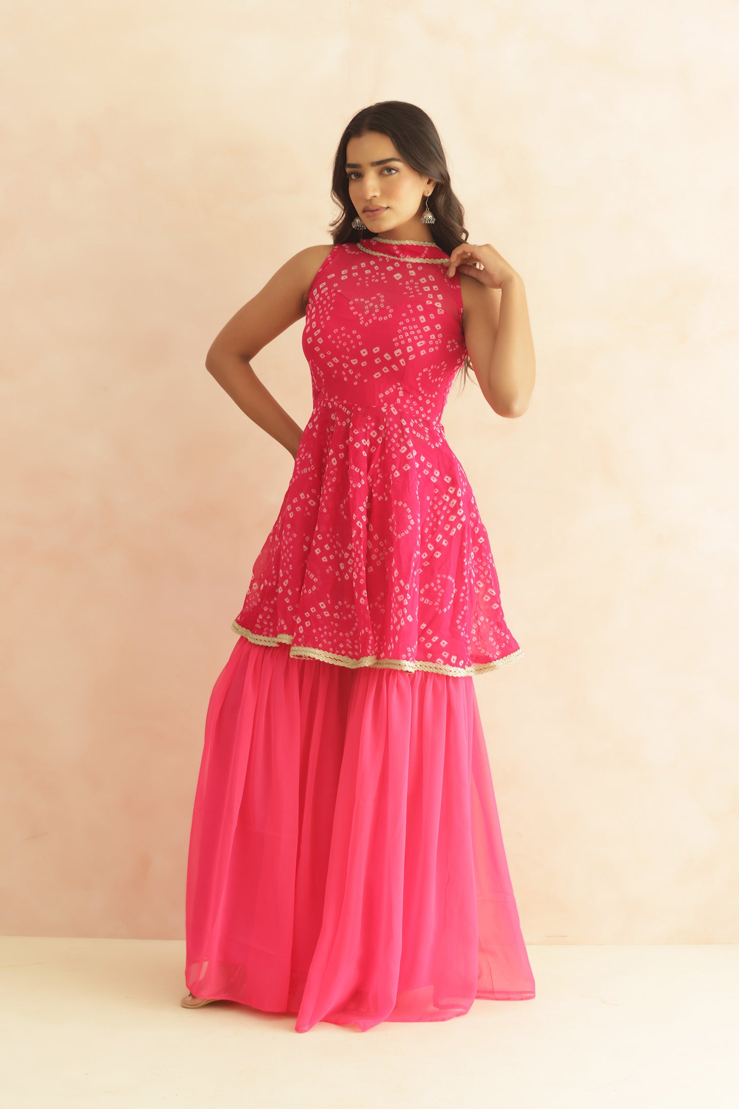 KRISHA BLUE BANDHEJ SHARARA COORD SET