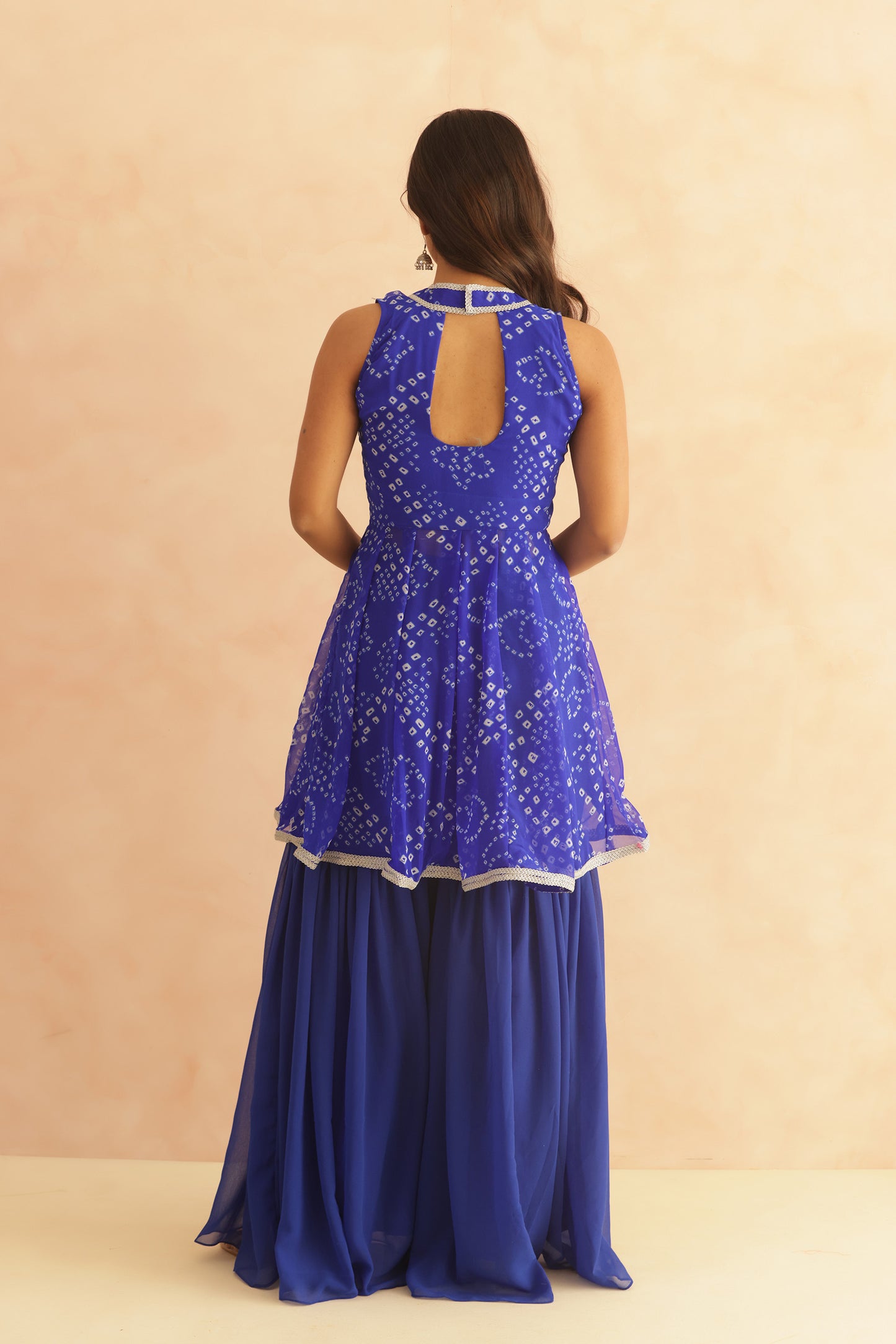 KRISHA BLUE BANDHEJ SHARARA COORD SET