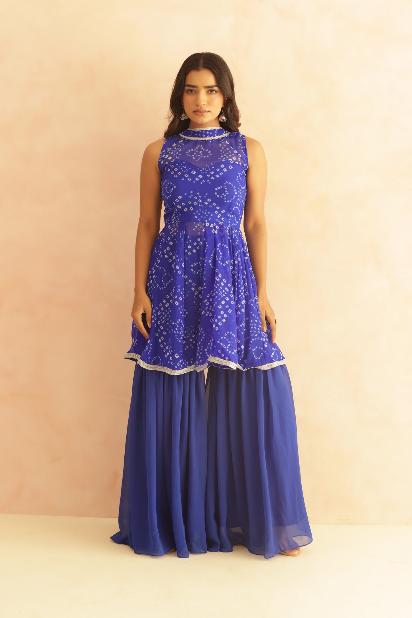 KRISHA BLUE BANDHEJ SHARARA COORD SET