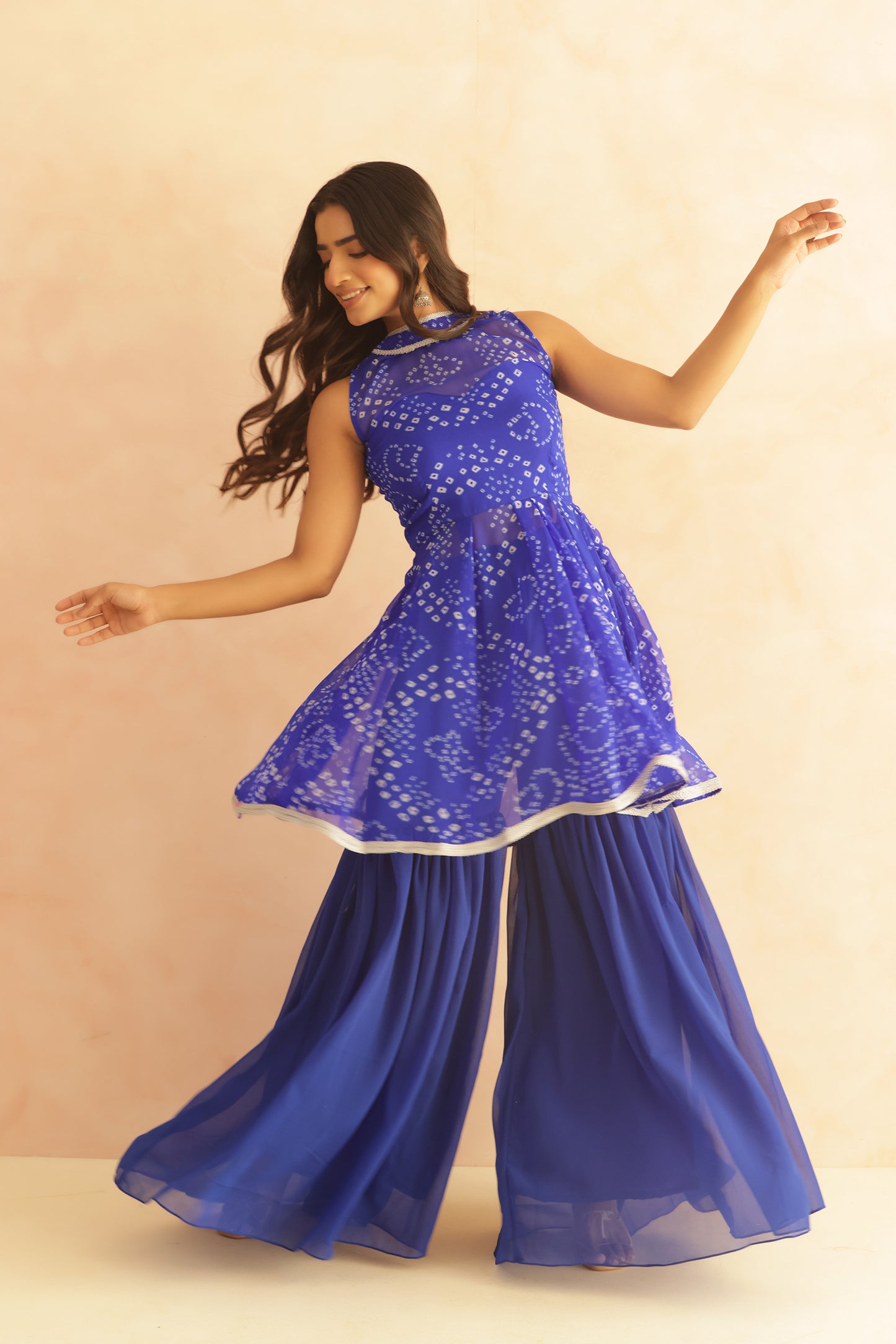 KRISHA BLUE BANDHEJ SHARARA COORD SET