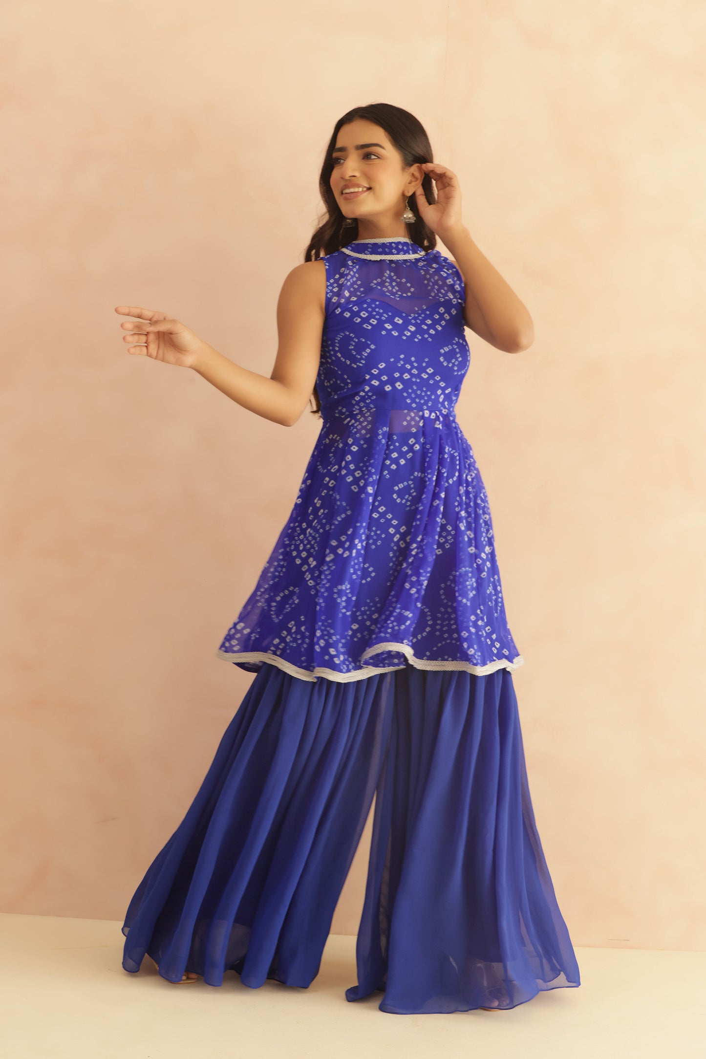 KRISHA BLUE BANDHEJ SHARARA COORD SET