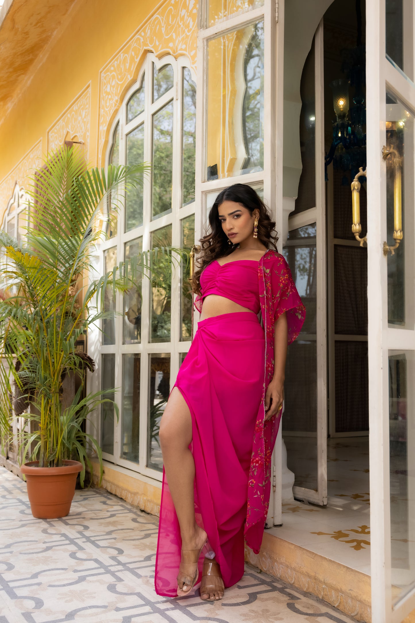IVY  MAGENTA PINK DHOTI SET WITH CAPE