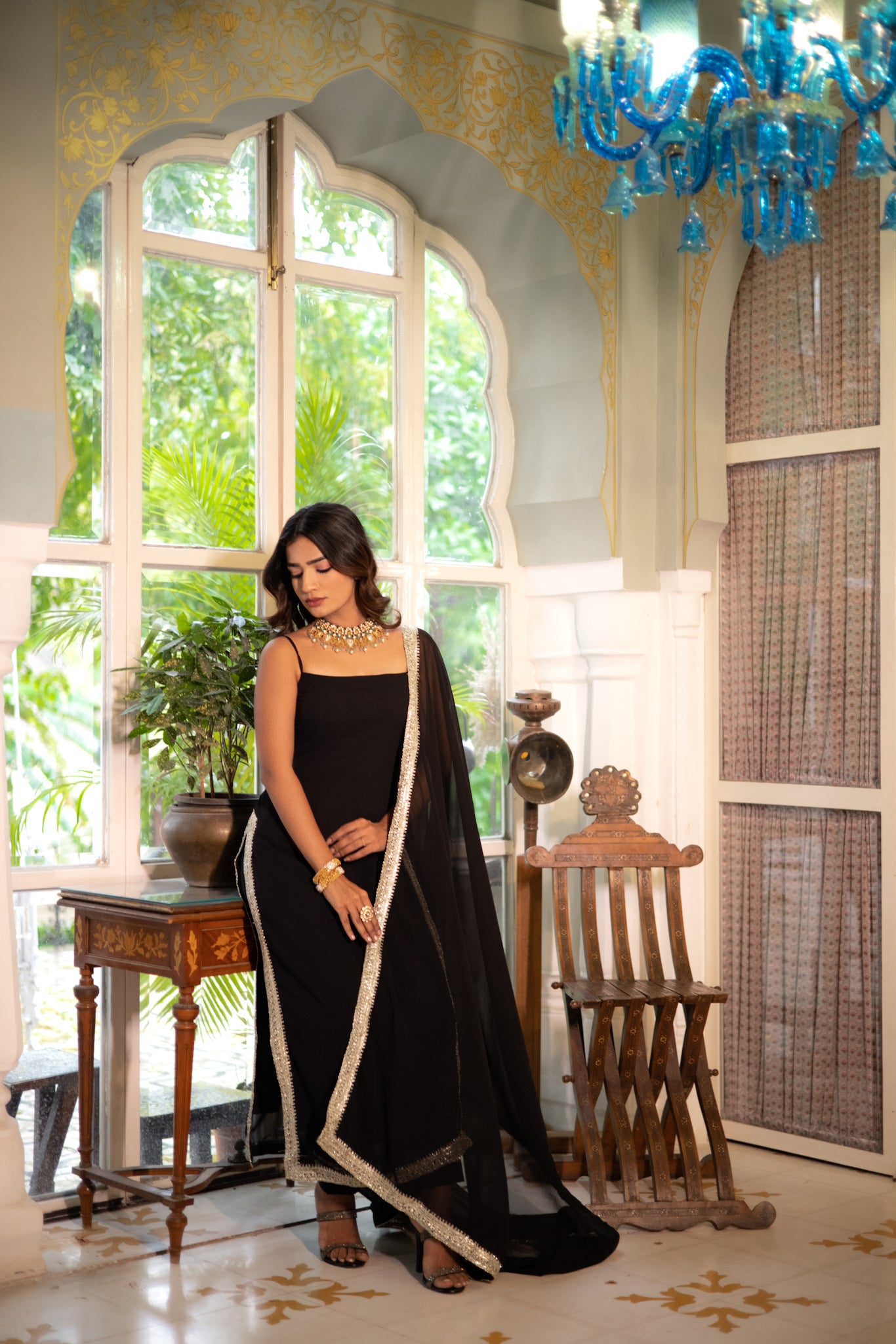 Sumira Black Detailed Straight Kurta Set