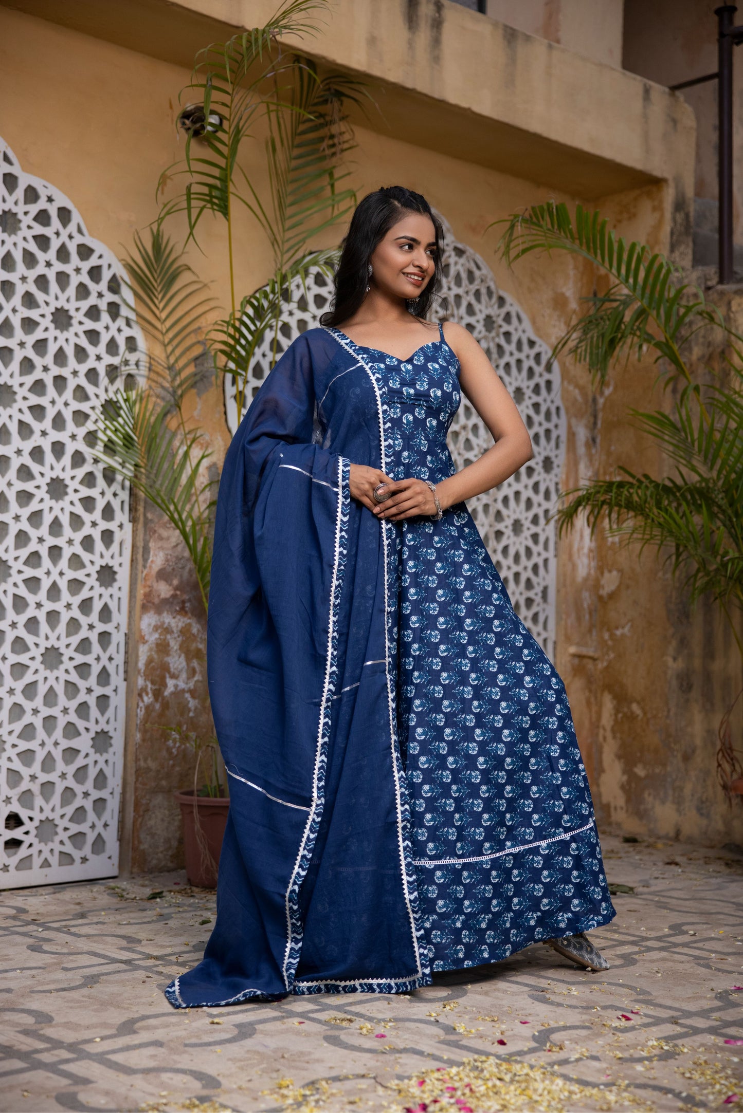 ARNA INDIGO BLUE COTTON ANARKALI SET