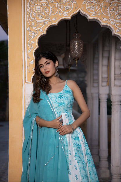 AVANI COTTON TURQOUISE ANARKALI SET