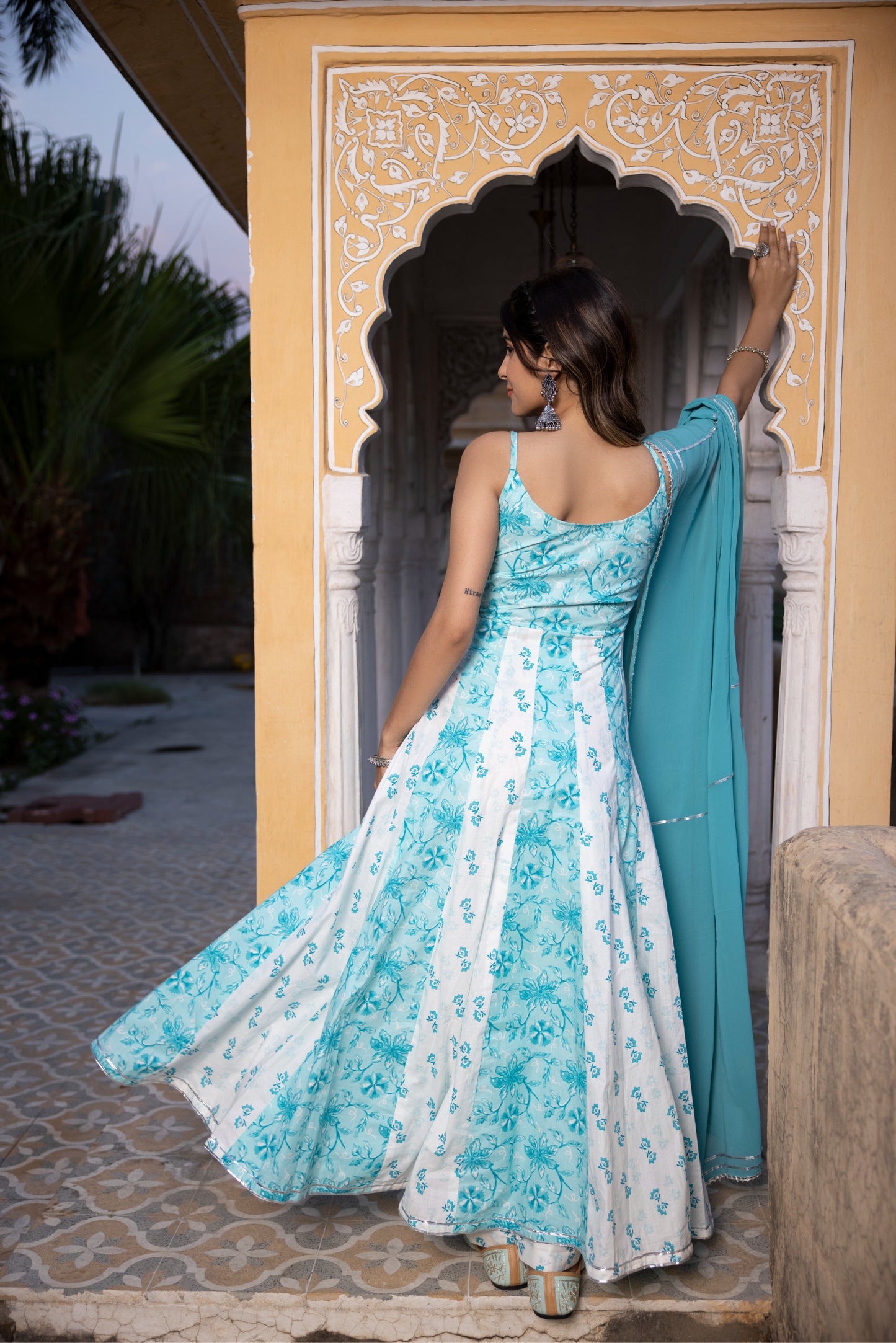 AVANI COTTON TURQOUISE ANARKALI SET