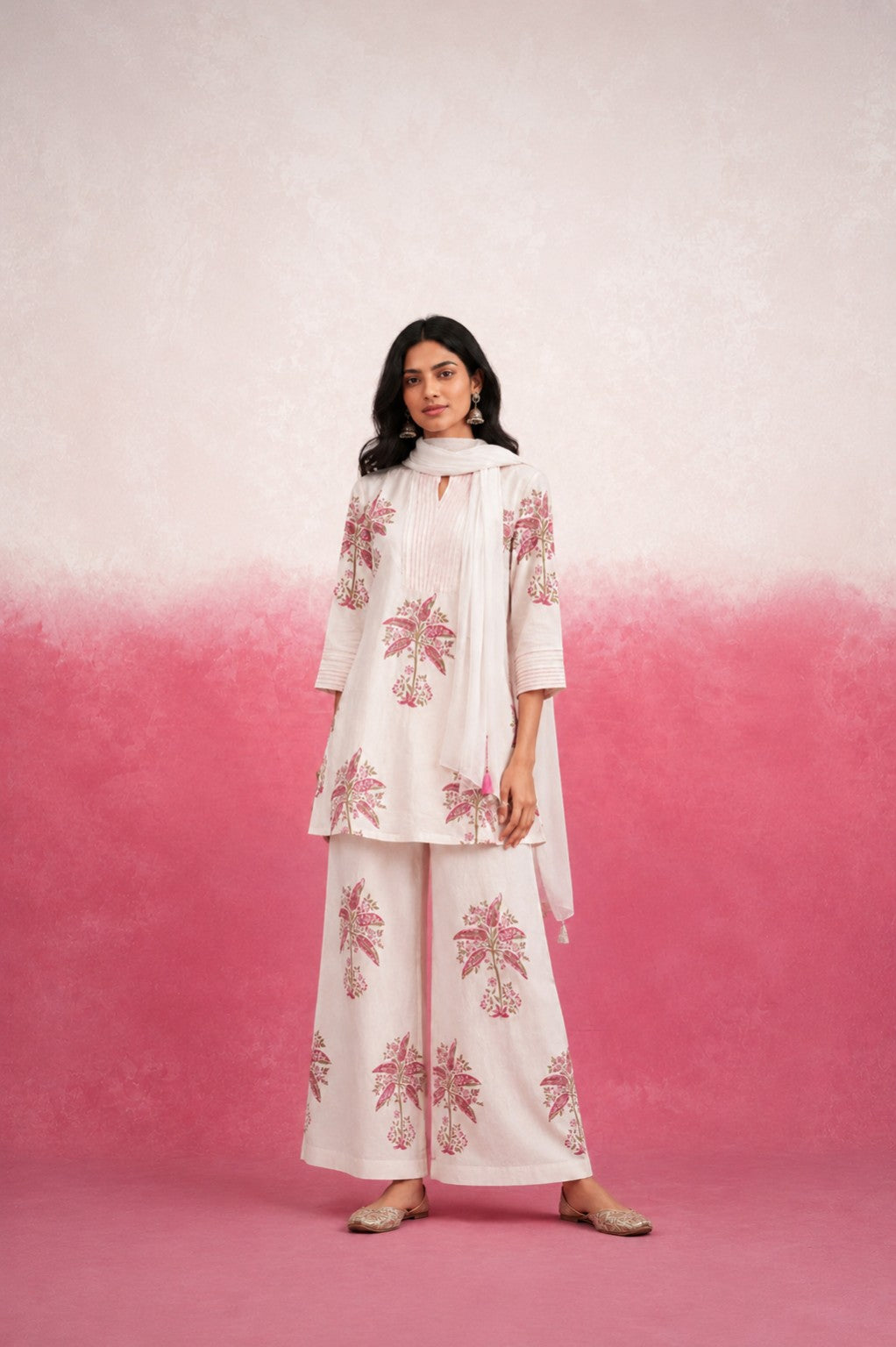 KEERAT WHITE COORD SET WITH SCARF