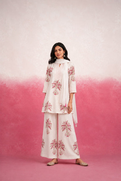 KEERAT WHITE COORD SET WITH SCARF