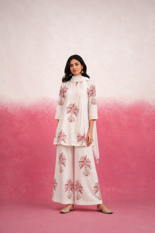 KEERAT WHITE COORD SET WITH SCARF