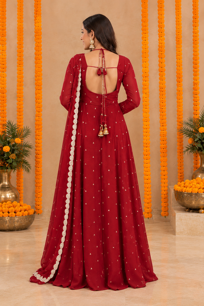 ISHANI RED ANARKALI SET