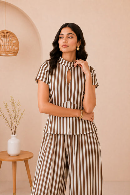AMARYA BROWN STRIPE COORD SET