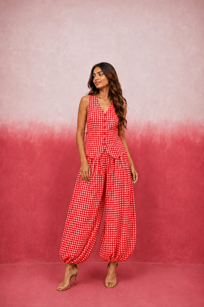 CIRAA RED GINGHAM COORD SET