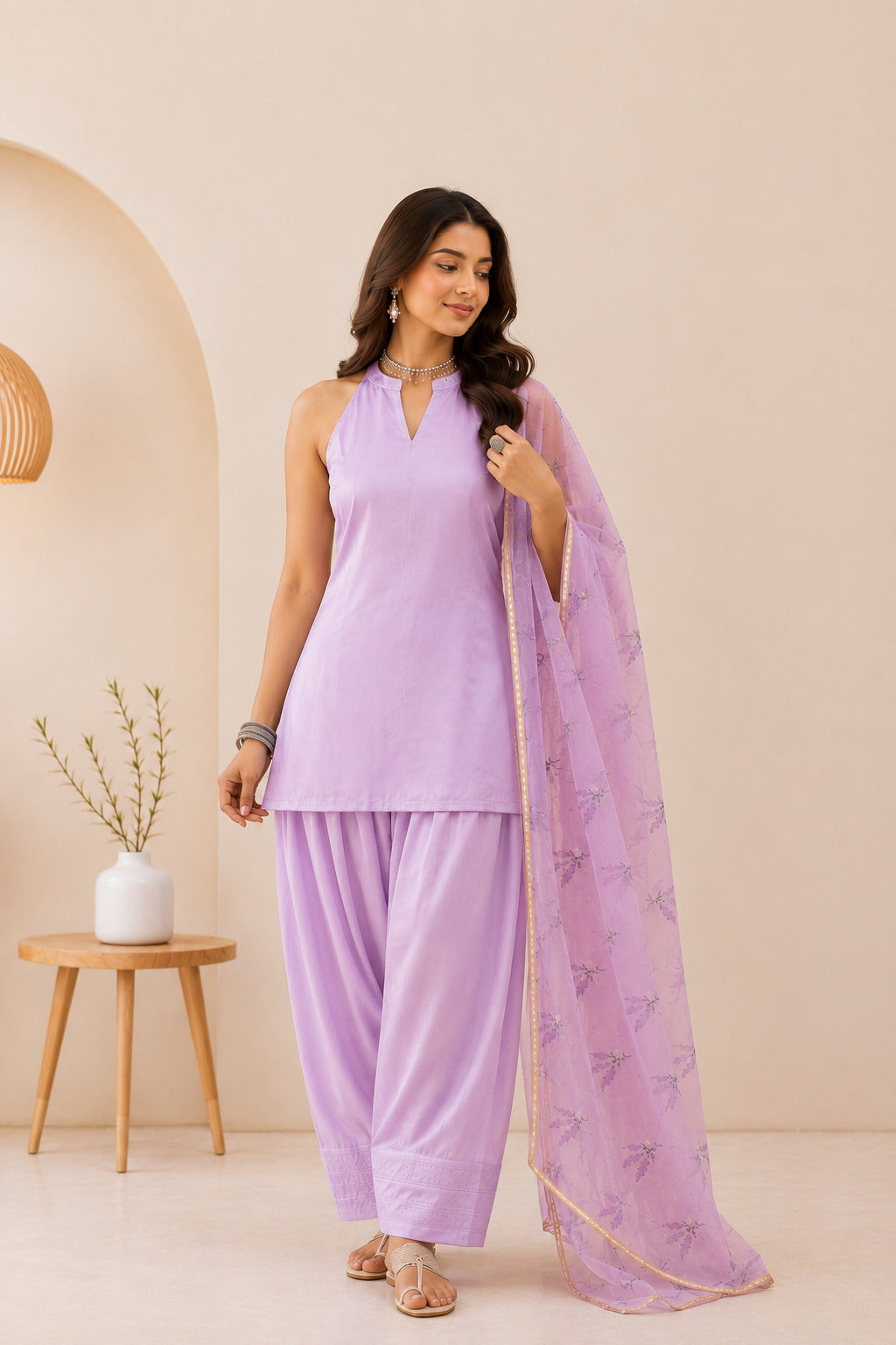 ILAISHA LAVENDER HANDPRINTED FARSHI SET