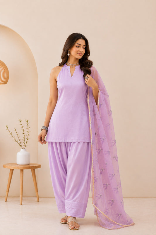 ILAISHA LAVENDER HANDPRINTED FARSHI SET