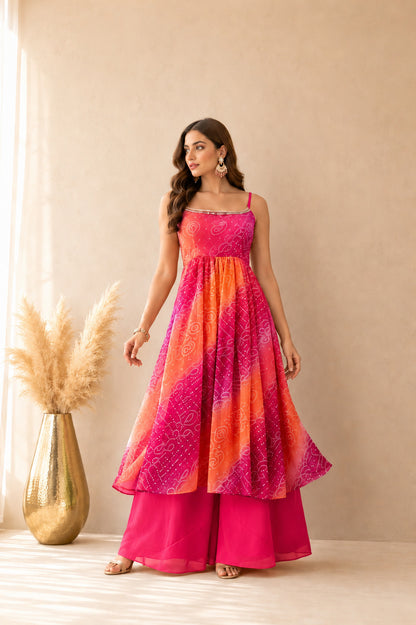 ELMIRA ORANGE OMBRE BANDHEJ NYRA CUT SUIT SET