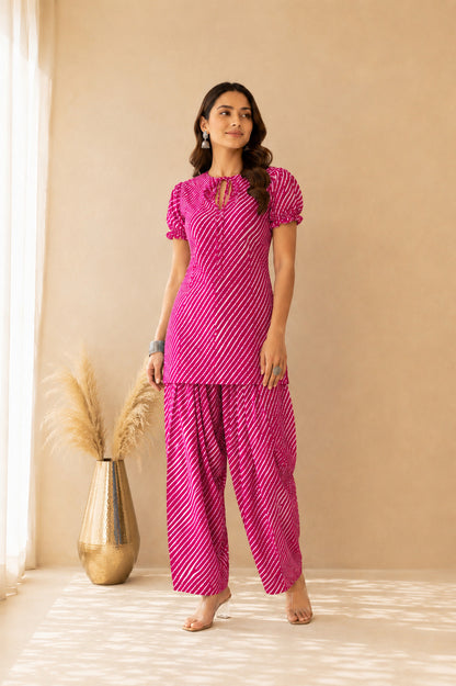 ARCHI PINK COTTON LEHERIYA FARSHI SET