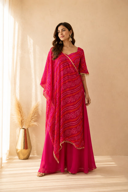 MEHRAZ RANI PINK BANDHEJ FUSION SET