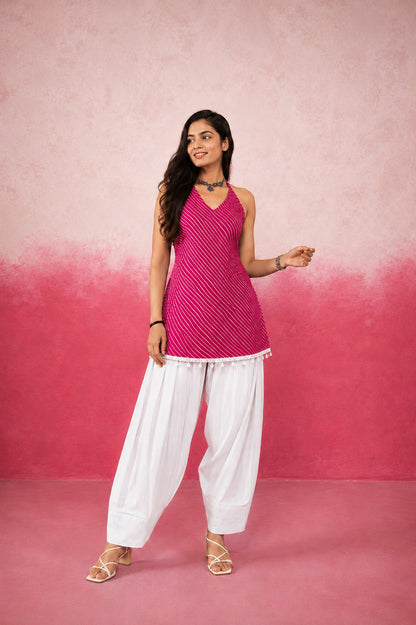 IRAANI PINK LEHERIYA FARSHI SET