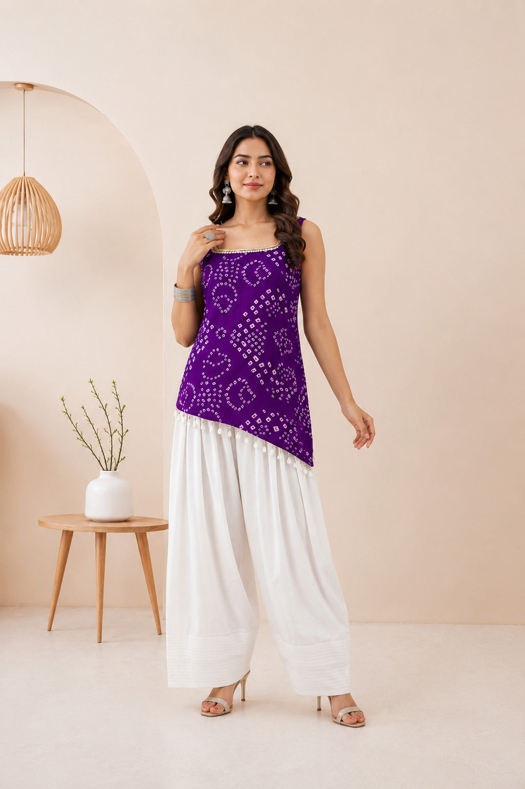 ISHVIKA PURPLE ASYMETTRIC BANDHEJ FARSHI SET