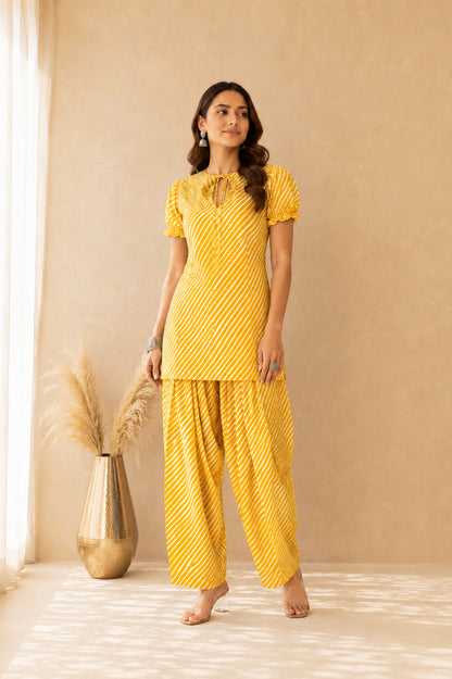 PALLAVI YELLOW COTTON LEHERIYA FARSHI SET