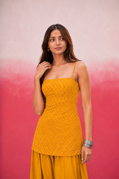 SVAYRA YELLOW MOTHRA GEORGETTE FARSHI SET