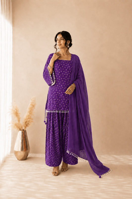 DHAIRYA PURPLE BANDHEJ FARSHI SET