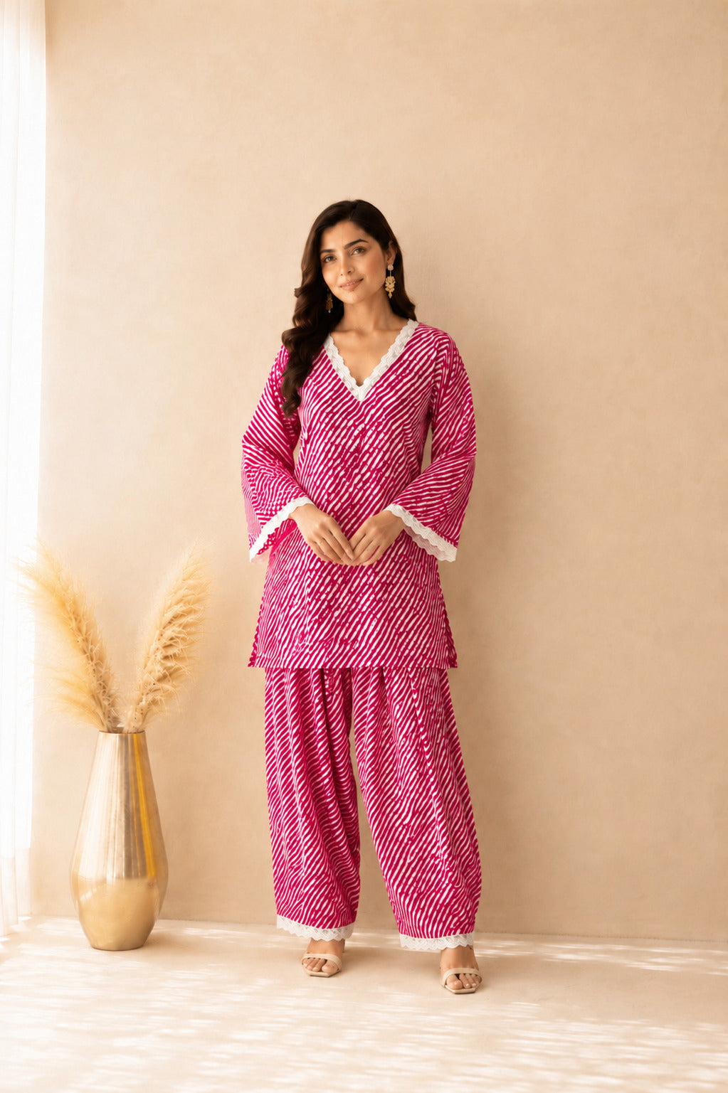 AASHNA PINK COTTON LEHERIYA FARSHI SET