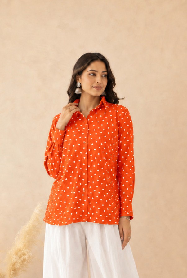HITA ORANGE BANDHEJ SHIRT