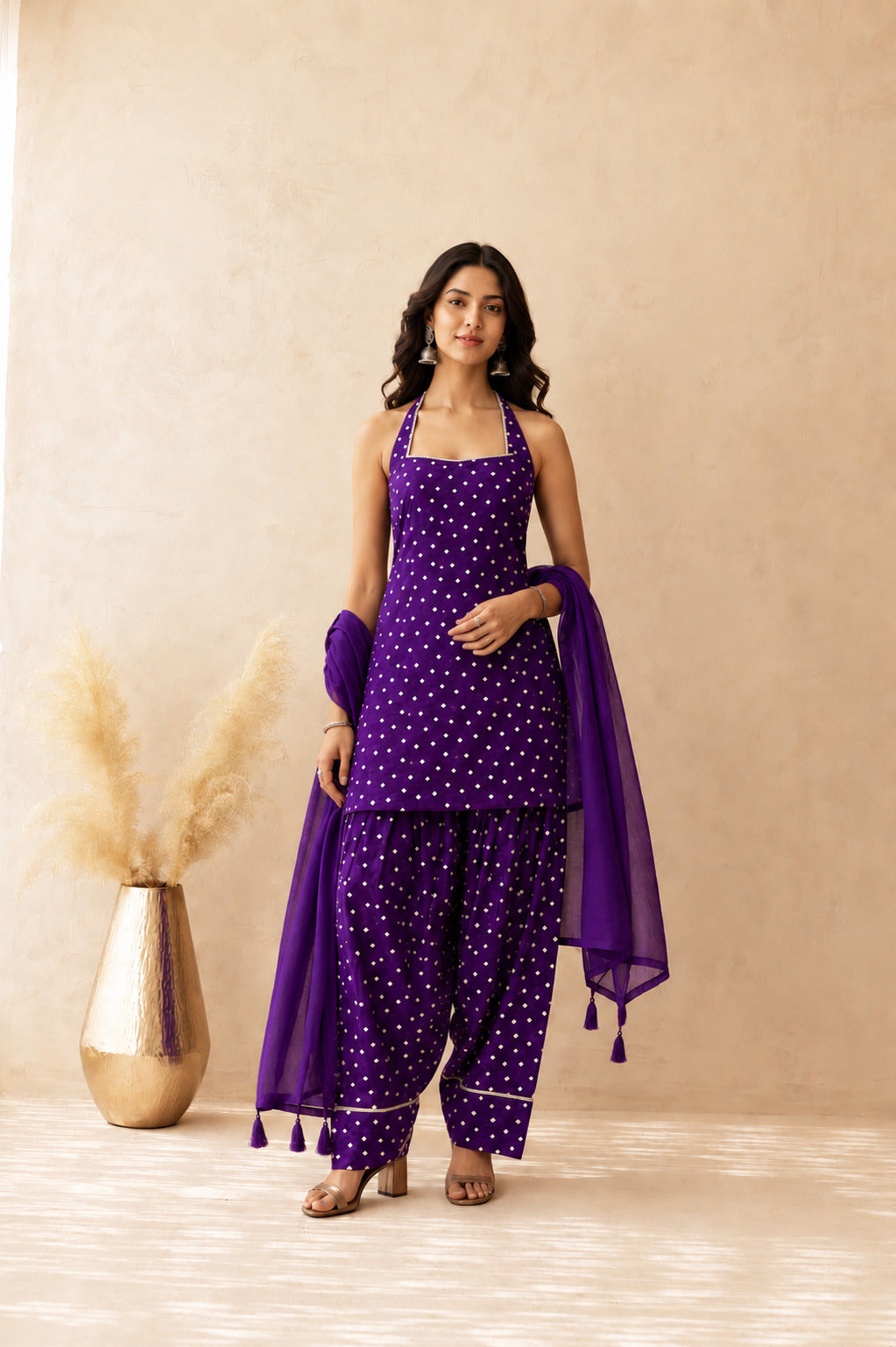 HARSHIKA PURPLE BANDHEJ FARSHI SET