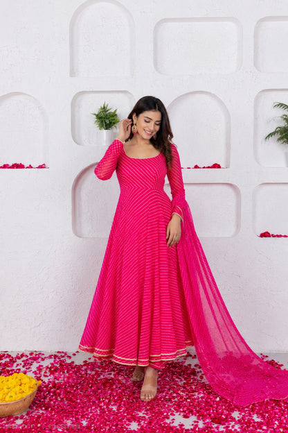 ATHIRA PINK BANDHANI ANARKALI SET