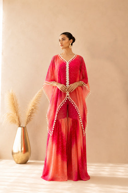 RANGROOH OMBRE BANDHEJ KAFTAN SHARARA SET