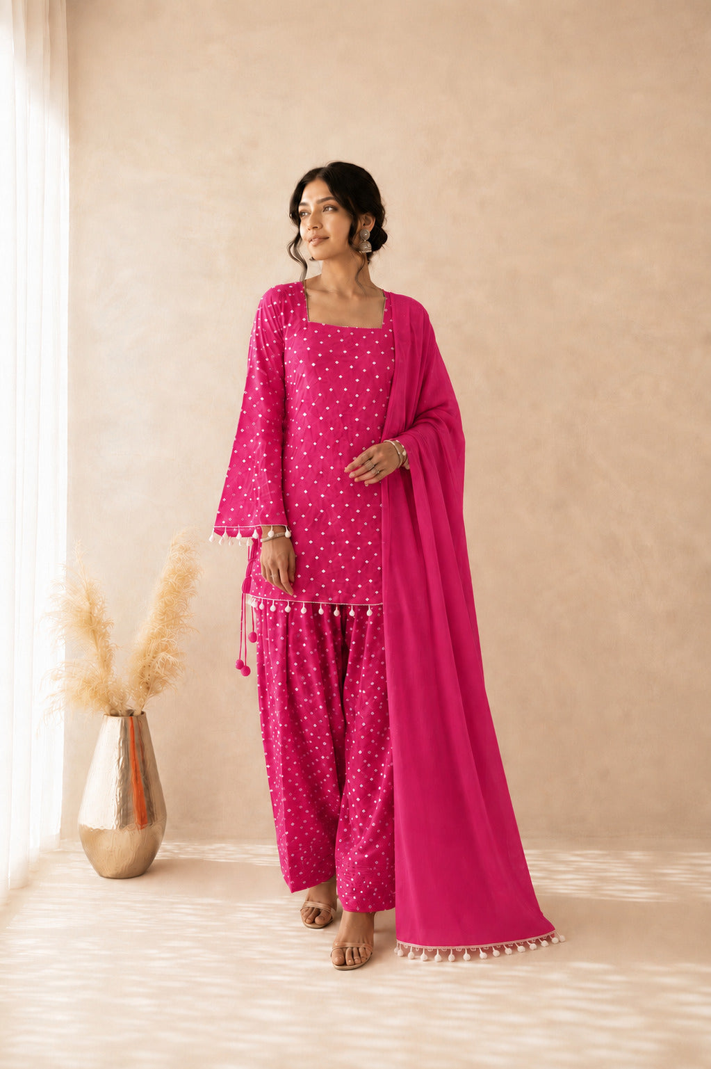 MIRAYA PINK BANDHEJ FARSHI SET
