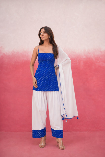 NIVARA ROYAL BLUE GEORGETTE MOTHRA FARSHI SET