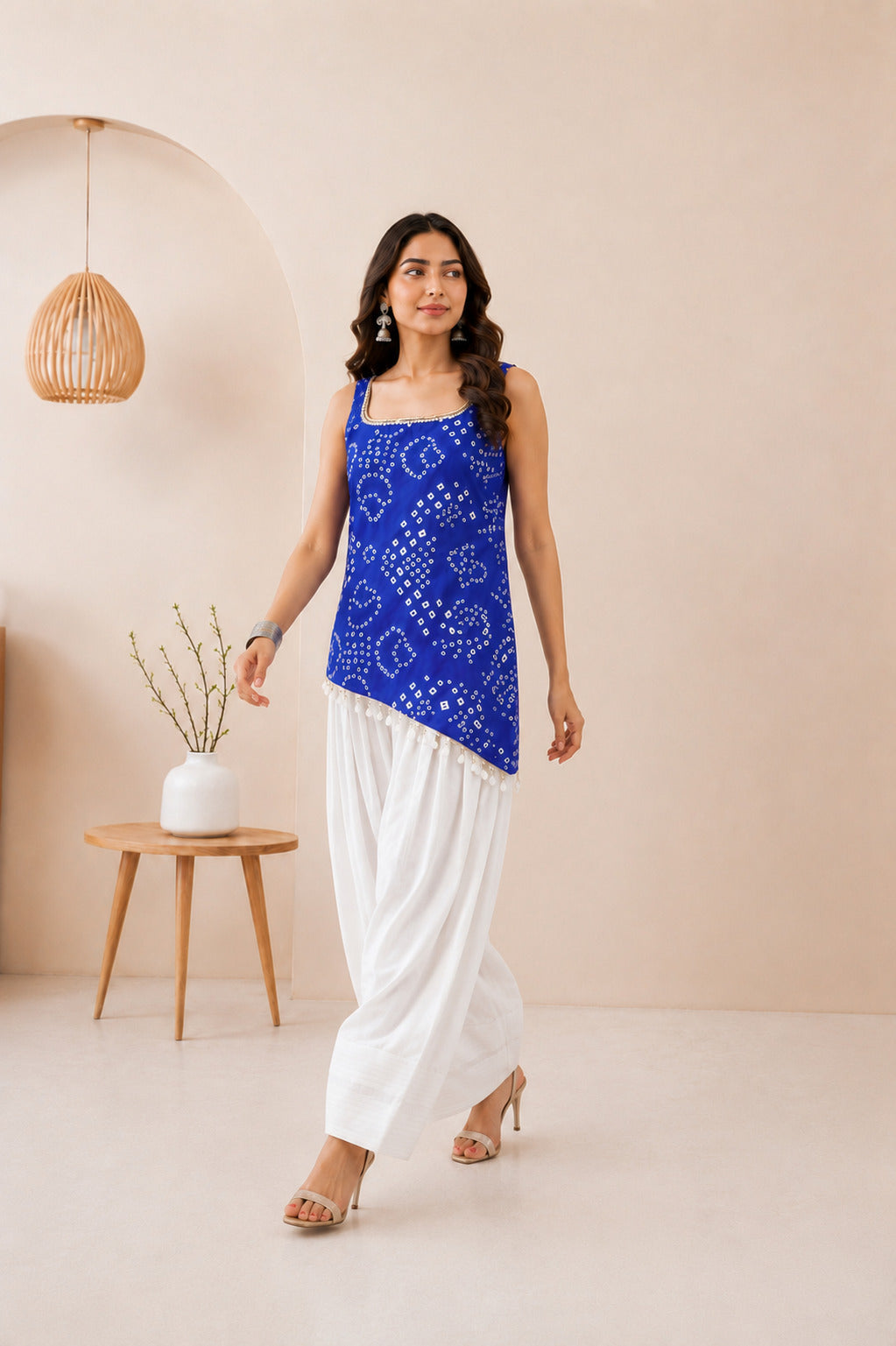 VINAAYA BLUE ASYMETTRIC BANDHEJ FARSHI SET
