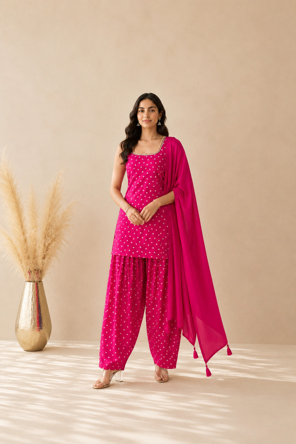 GAURANGI PINK BANDHEJ FARSHI SET
