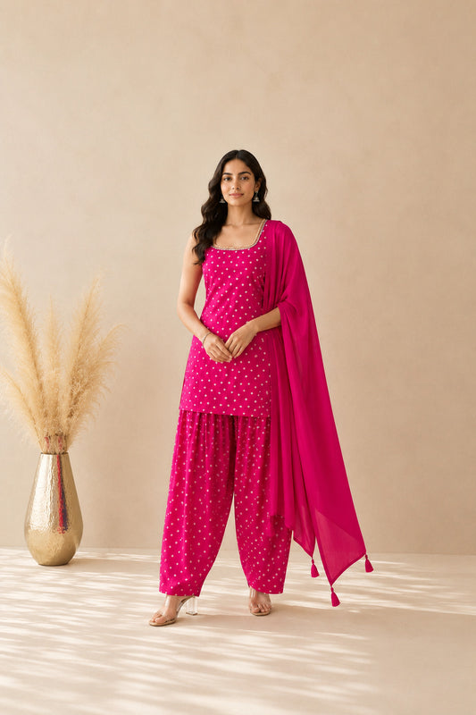 GAURANGI PINK BANDHEJ FARSHI SET