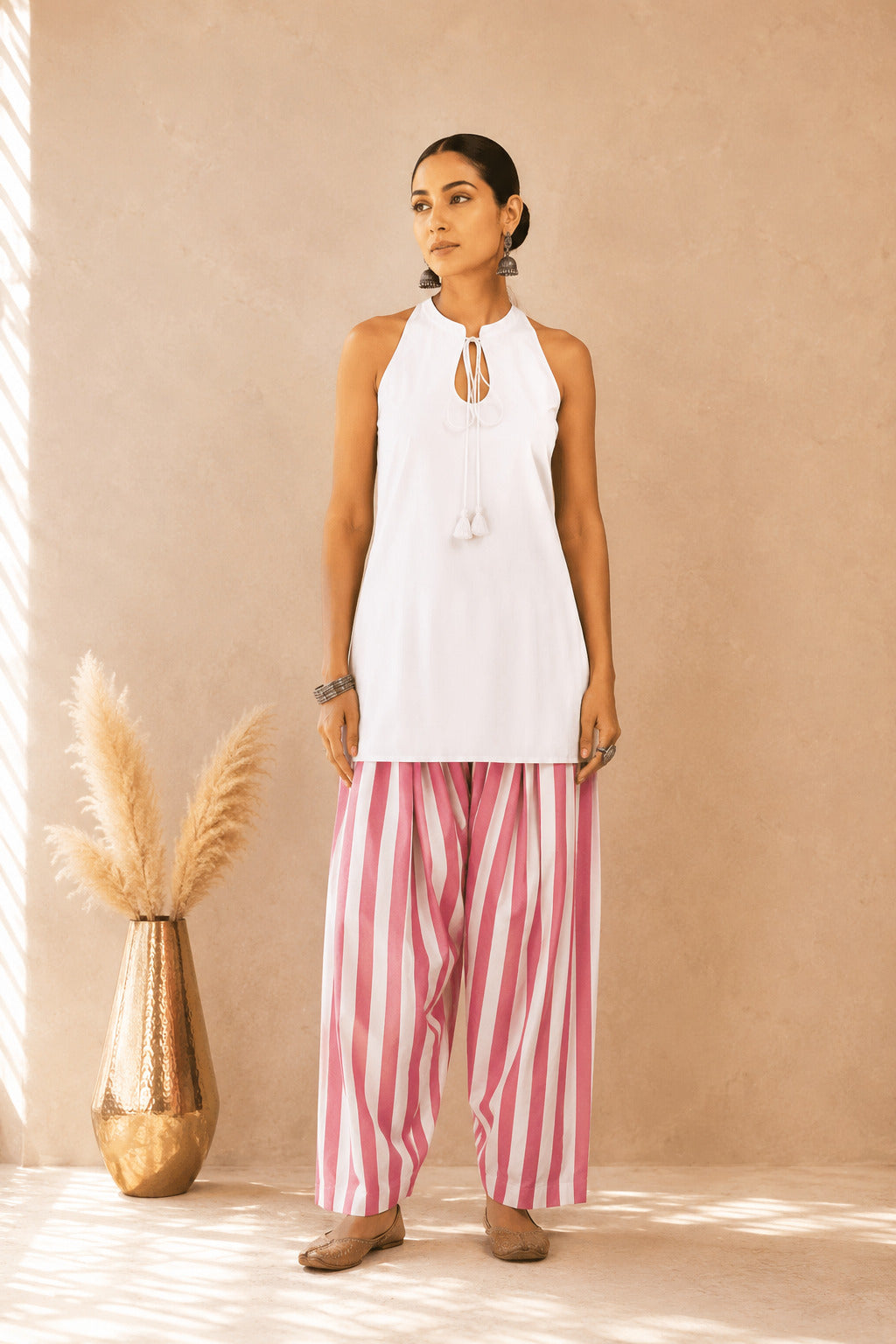 MALIHA PINK STRIPED FARSHI SET
