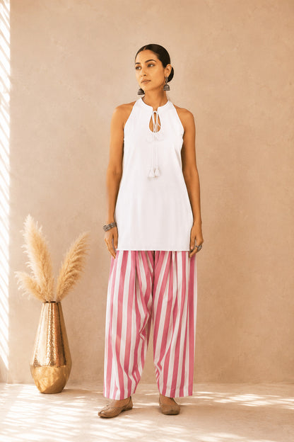 MALIHA PINK STRIPED FARSHI SET
