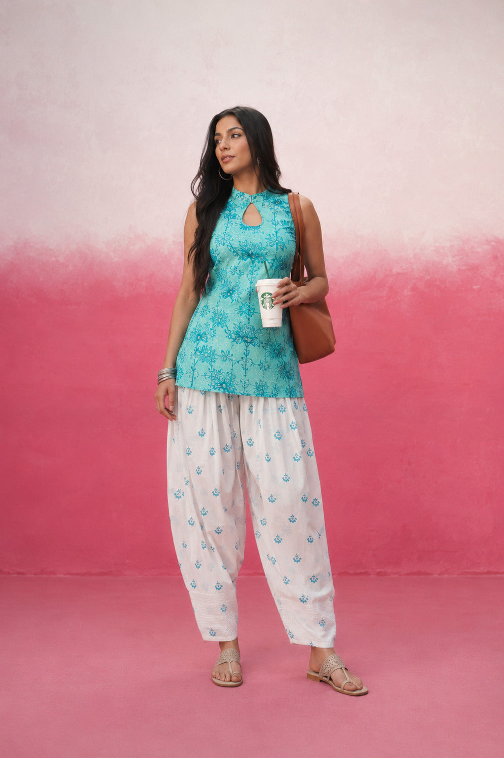 HARSHINI COTTON TURQUISE FARSHI SET