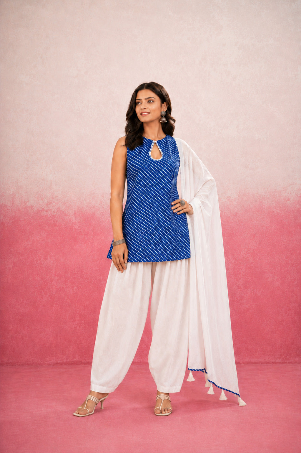 ANAGHA ROYAL BLUE LEHERIYA FARSHI SET
