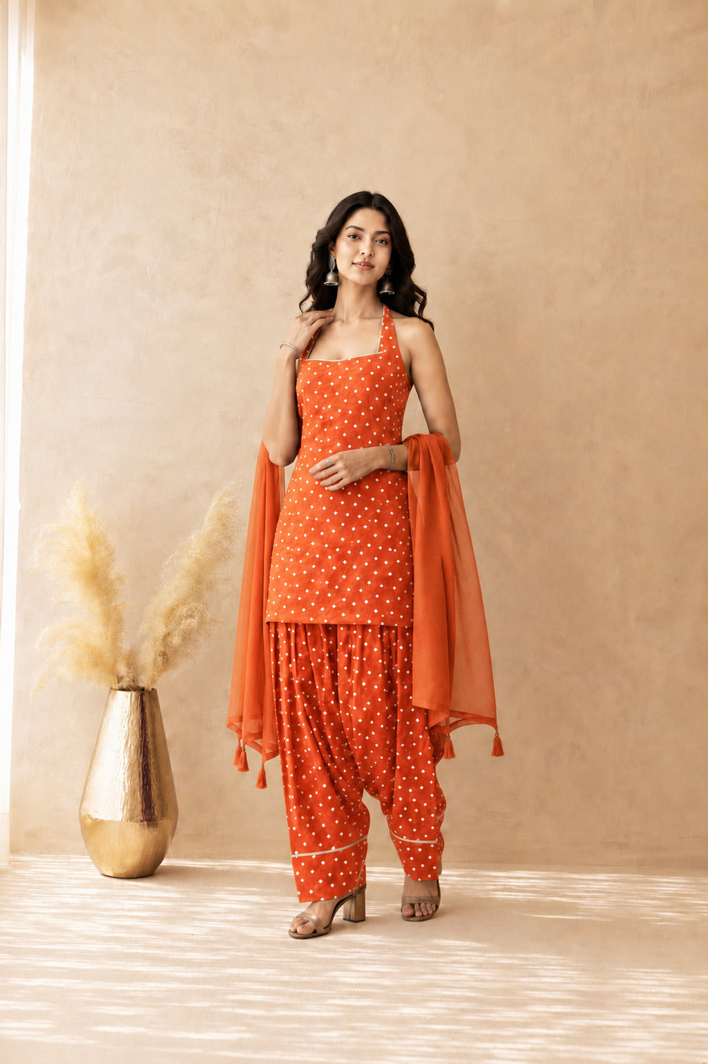 ANUSHI ORANGE BANDHEJ FARSHI SET