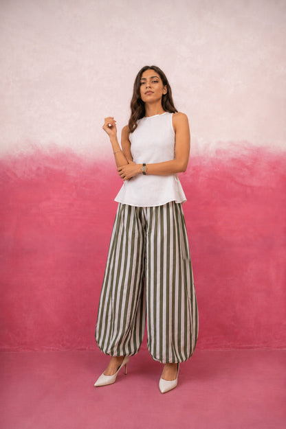 OMISHA WHITE AND GREEN STRIPE COORD SET