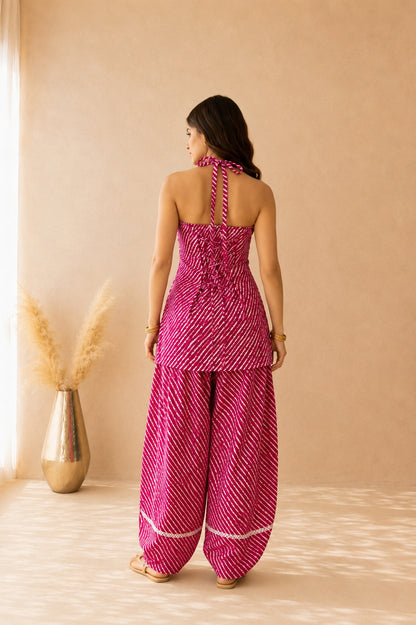 VANIKA PINK COTTON LEHERIYA FARSHI SET WITH DUPATTA