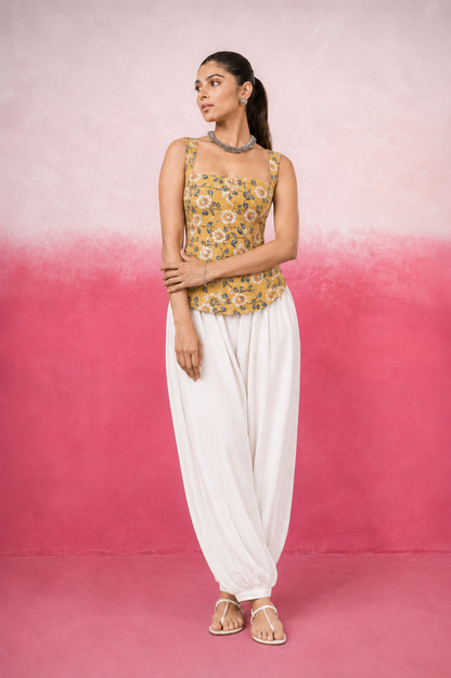 REHIKA YELLOW FLORAL BALLOON COORD SET