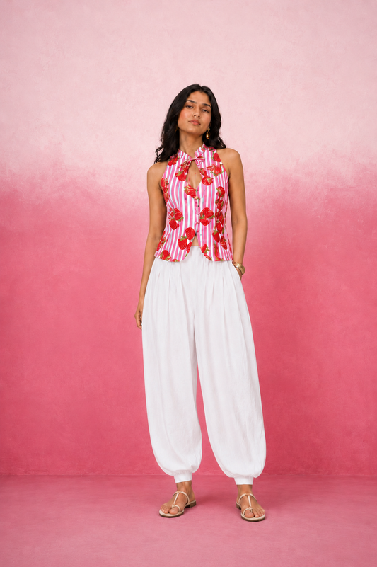 PRADYA PINK STRAWBERRY STRIPE BALLOON COORD SET