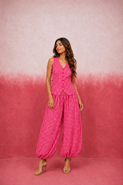 FIORA PINK GINGHAM COORD SET