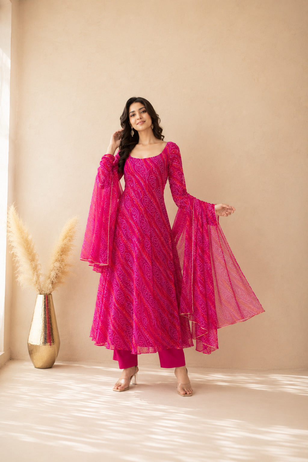 ASLESHA PINK BANDHEJ ANARKALI SET