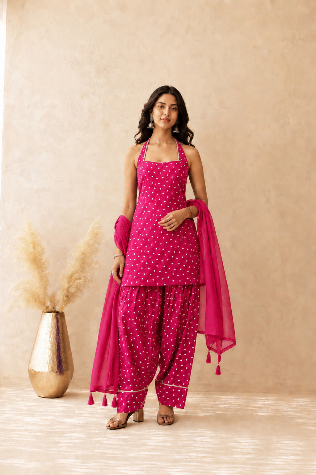 VIDHA PINK BANDHEJ FARSHI SET